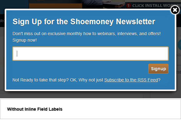 Newsletter Popup - Inline Labels Opt in Email Newsletter Popup Best Practices for 2012