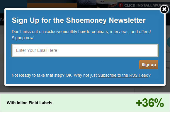 Newsletter Popup - Inline Labels Opt in Email Newsletter Popup Best Practices for 2012