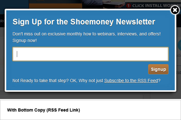 Newsletter Popup - Bottom Copy Opt in Email Newsletter Popup Best Practices for 2012