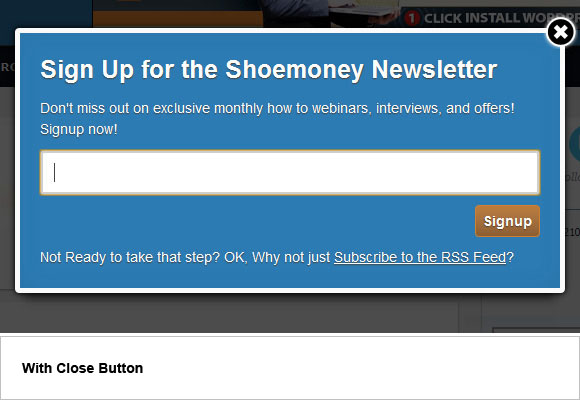 Newsletter Popup - Close Button Opt in Email Newsletter Popup Best Practices for 2012